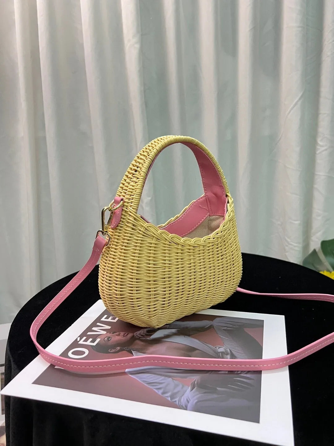 Women's Bag Yellow Woven Straw Handbag Fashion Top-Handle Hobo Bag Luxury Brand Inspired Crossbody Bag with Gift Box Hot Sale
