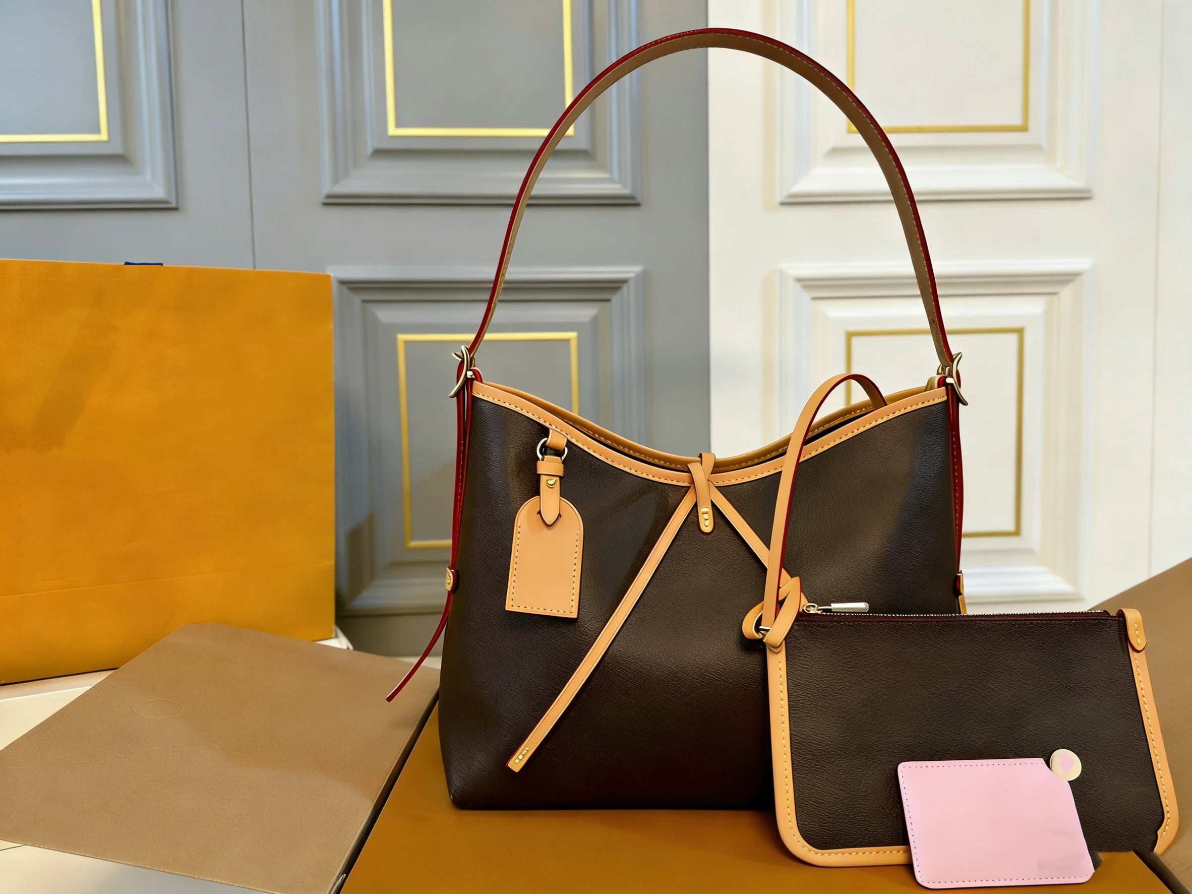 2025 Women's Two-Tone Leather Hobo Bag Set - Detachable Pouch & Card Holder Adjustable Strap Large Capacity Shoulder Purse