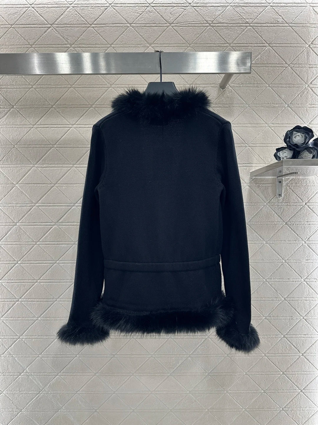 Women's 2025 New Product: Knitted cardigan with fur collar, woven with wool yarn, fluffy three-dimensional jacket