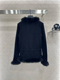 Women's 2025 New Product: Knitted cardigan with fur collar, woven with wool yarn, fluffy three-dimensional jacket