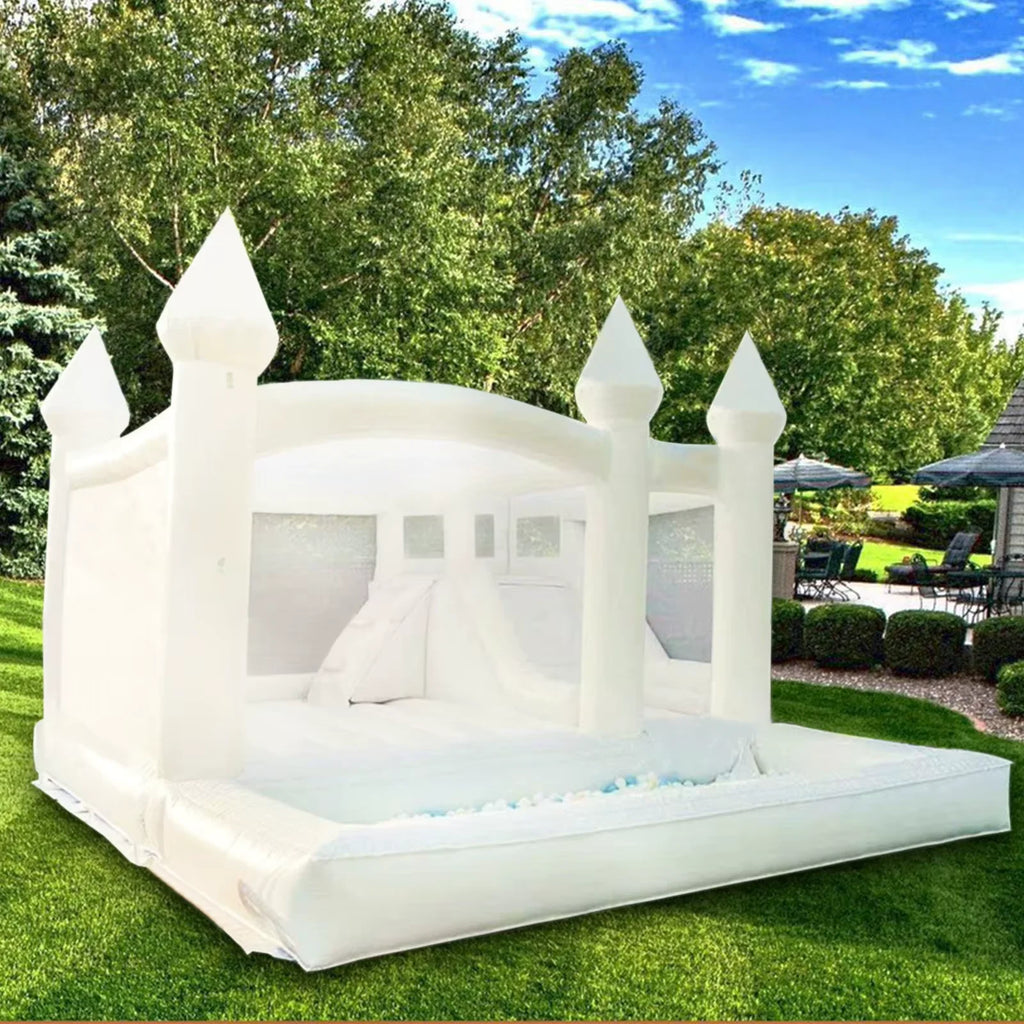 White Inflatable Bounce House Jumper Bouncy Castle PVC Large Commercial Kids Jumping Bed with Blower for Outdoor Fun Sports Toy