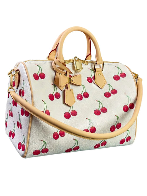 2025 Cherry Pattern Coated Canvas Denim Detachable Shoulder Strap Ladies Handbag Messenger Bag Shoulder Bag