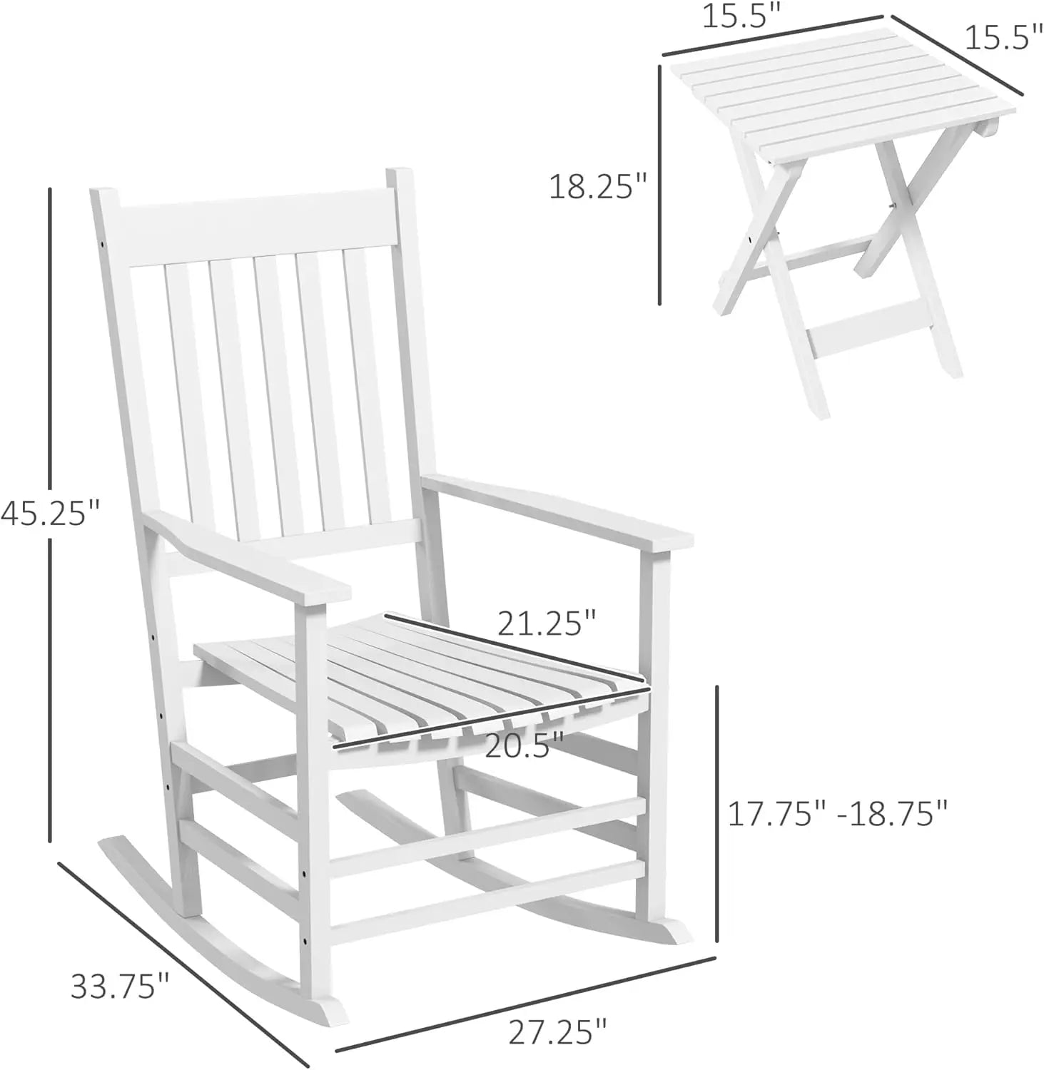 3 Piece Patio Rocking Chair Set, Outdoor Wood Conversation Set w/ 2 Rockers & 1 Coffee Table, Poplar Wooden Rocking Bistro