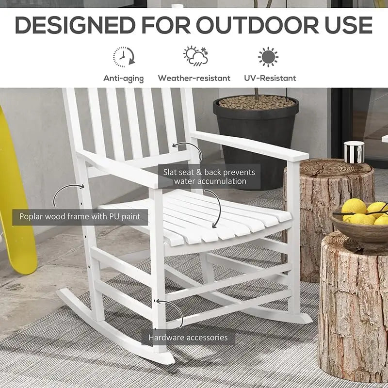 3 Piece Patio Rocking Chair Set, Outdoor Wood Conversation Set w/ 2 Rockers & 1 Coffee Table, Poplar Wooden Rocking Bistro