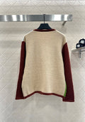 2025 New Arrivals Colorblock Cartoon Knitted Cardigan Wool Yarn Knitted Round Neck Lace-up Cardigan Asymmetrical Color Block