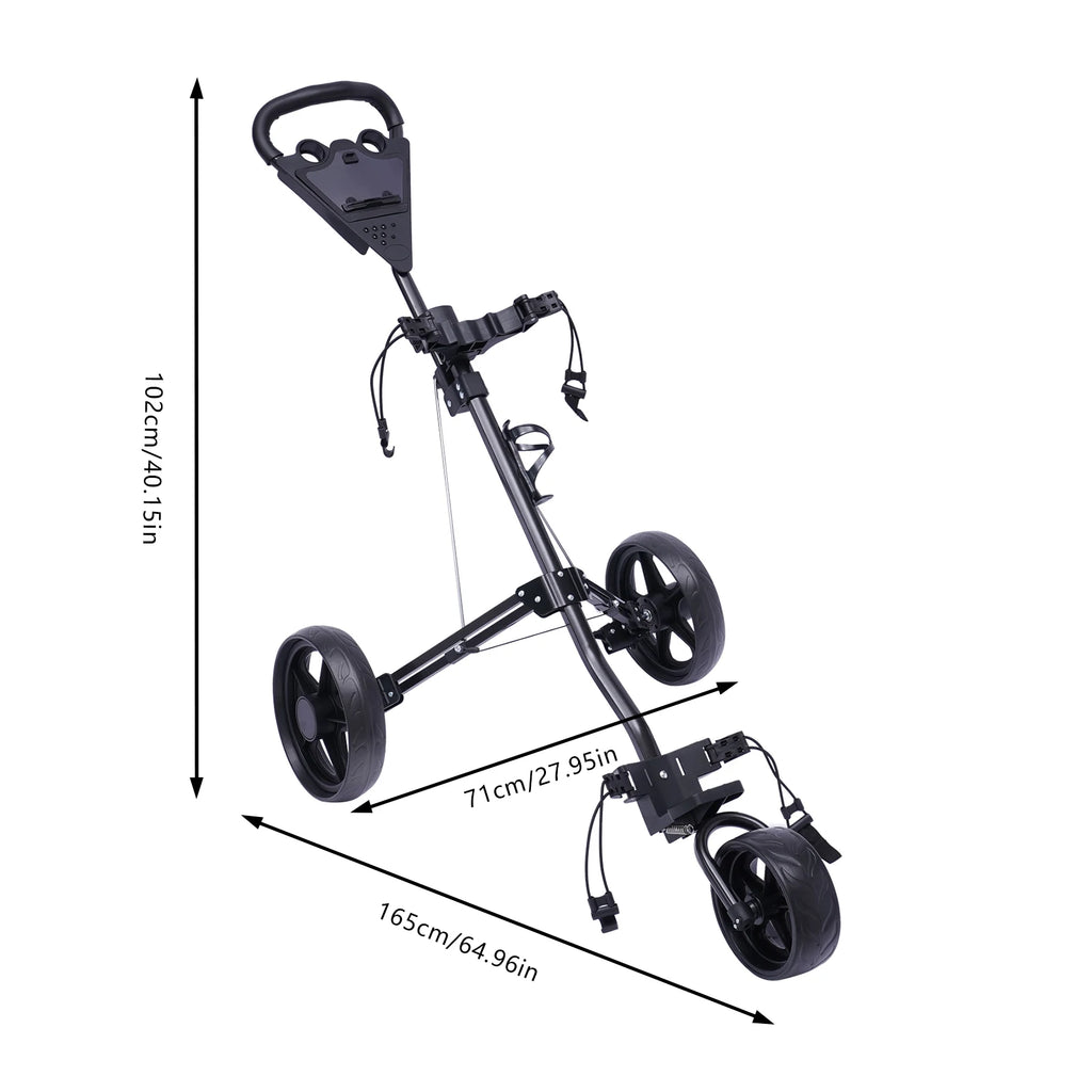 Golf Push Cart 3-Wheel Foldable Golf Trolley with 2 Ball Holes Cup Holder Multi-Function Display & Dual Brakes Adjustable Strap