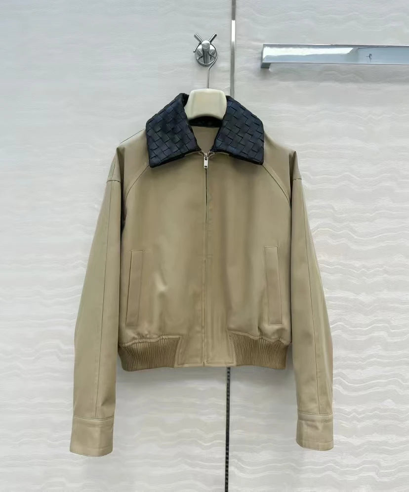 2026 New Spring Casual Women's Loose Long-Sleeved Zipper Jacket Fashion Khaki Sheepskin Collar Short Jacket Y1Y