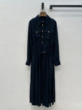 2025 New Metal Buckle Shoulder Temperament Lapel Belt Shirt Dresses 291