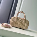 Women Bag Beige Quilted Leather Handbag with Top Handle Fashion Mini Boston   Detail Luxury Brand Inspired Crossbody Bag Hot Sal