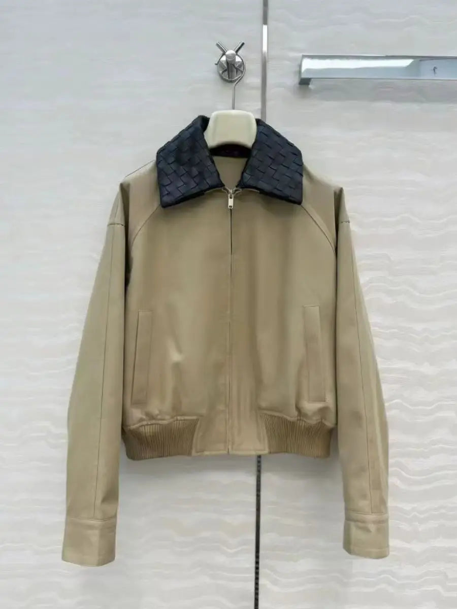 2026 New Spring Casual Women's Loose Long-Sleeved Zipper Jacket Fashion Khaki Sheepskin Collar Short Jacket Y1Y