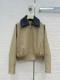 2026 New Spring Casual Women's Loose Long-Sleeved Zipper Jacket Fashion Khaki Sheepskin Collar Short Jacket Y1Y