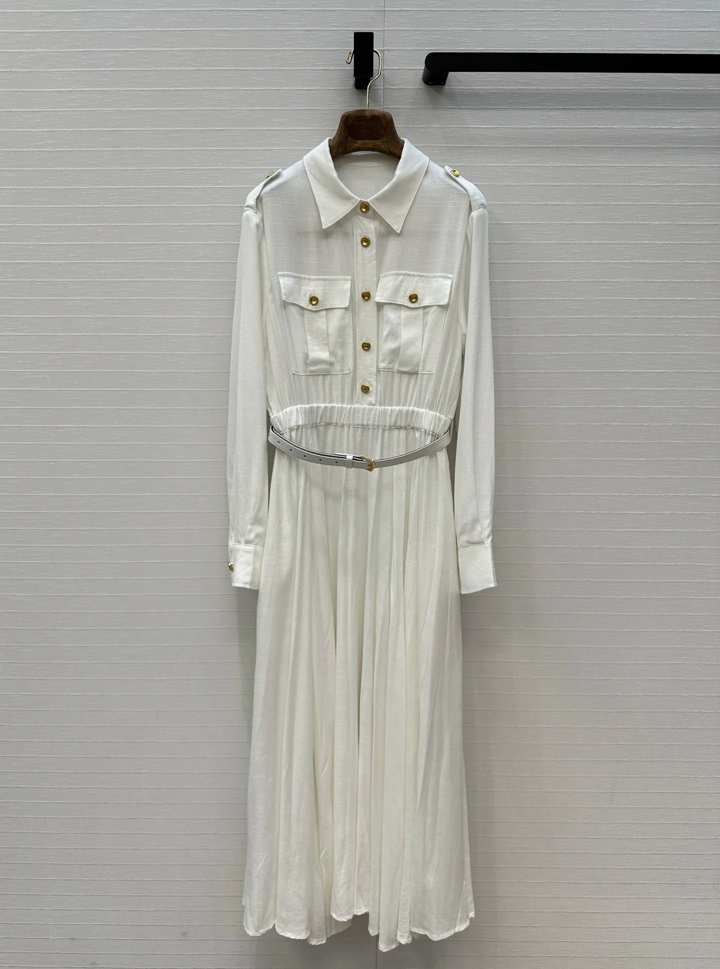 2025 New Metal Buckle Shoulder Temperament Lapel Belt Shirt Dresses 291