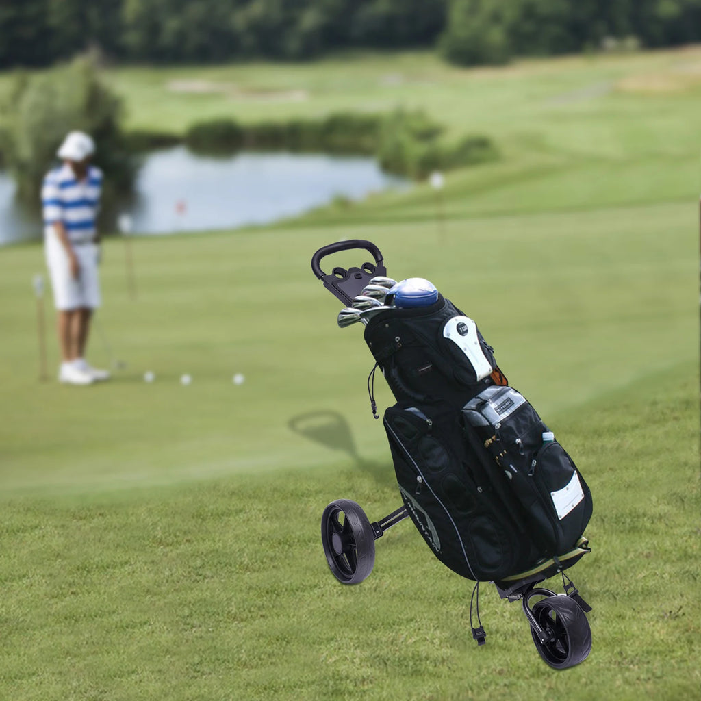 Golf Push Cart 3-Wheel Foldable Golf Trolley with 2 Ball Holes Cup Holder Multi-Function Display & Dual Brakes Adjustable Strap