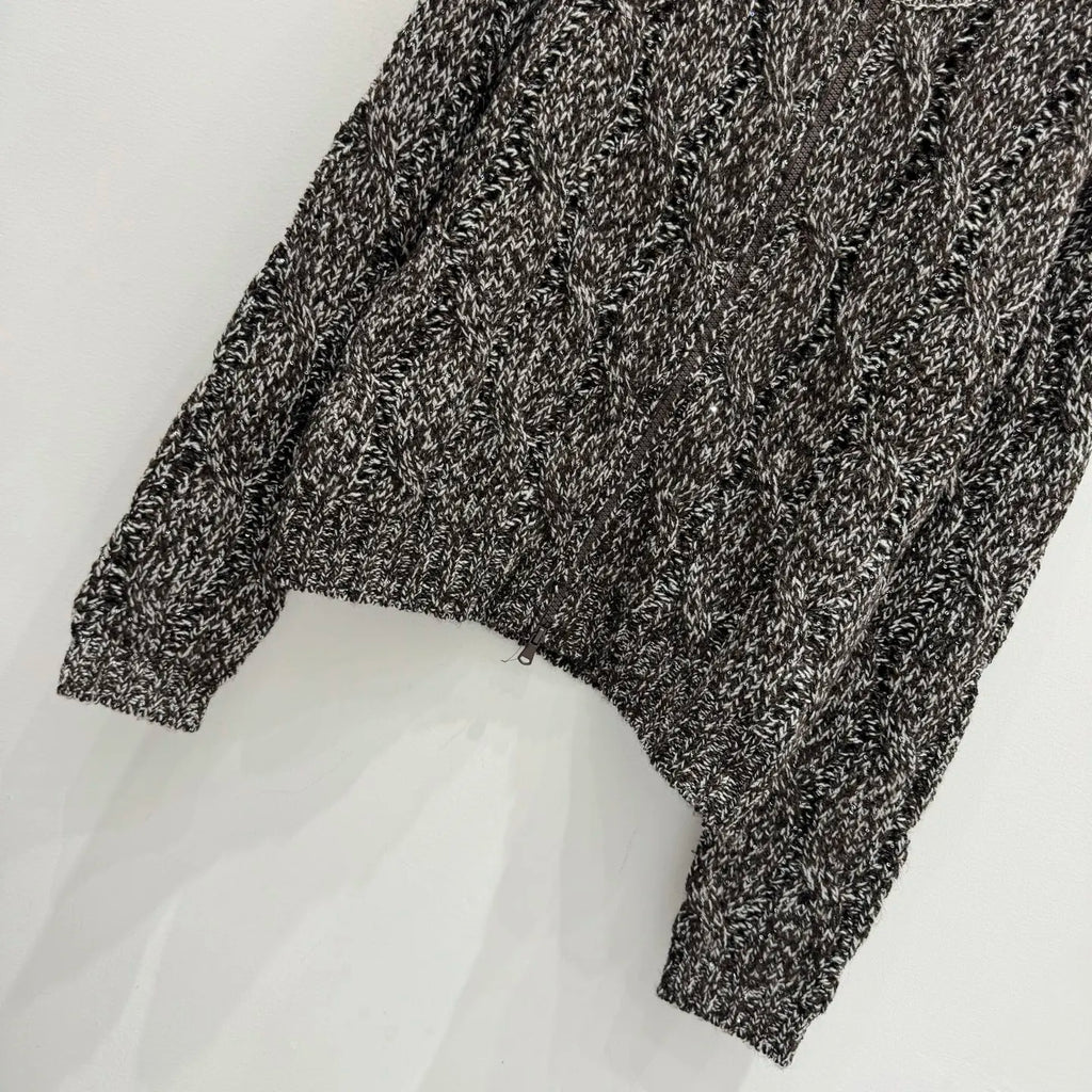 High Quality New Women Long Sleeve Sequin Zipper Knitted Cardigan Tops Elegant Casual Stand Collar Sweater Chic Luxury Autumn