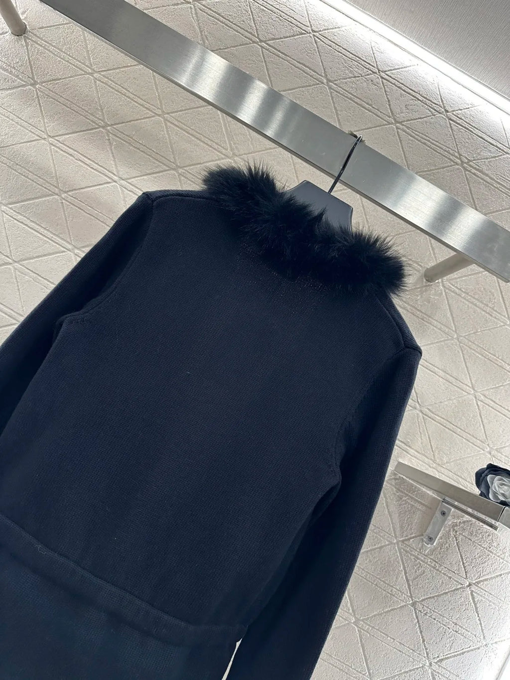 Women's 2025 New Product: Knitted cardigan with fur collar, woven with wool yarn, fluffy three-dimensional jacket