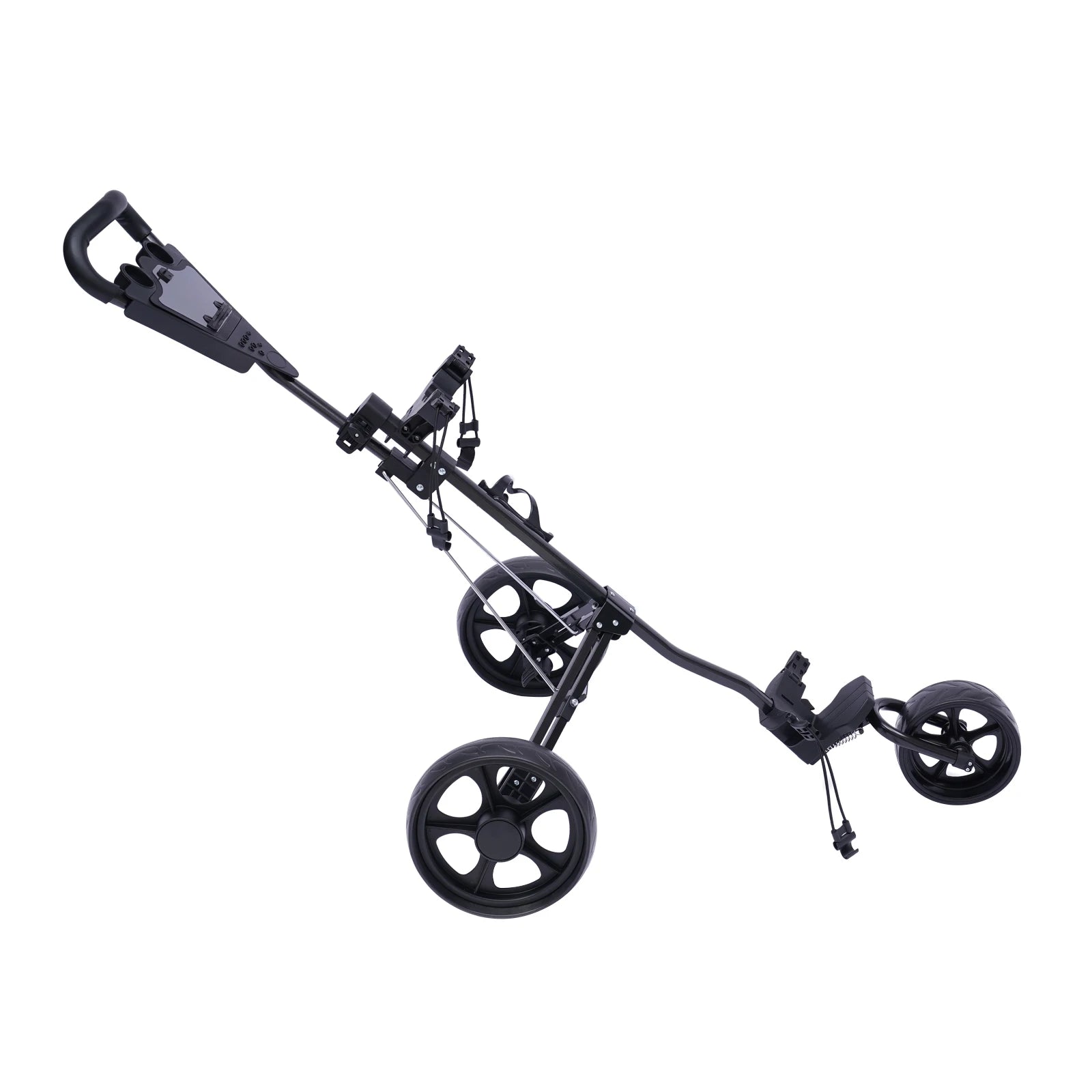 Golf Push Cart 3-Wheel Foldable Golf Trolley with 2 Ball Holes Cup Holder Multi-Function Display & Dual Brakes Adjustable Strap