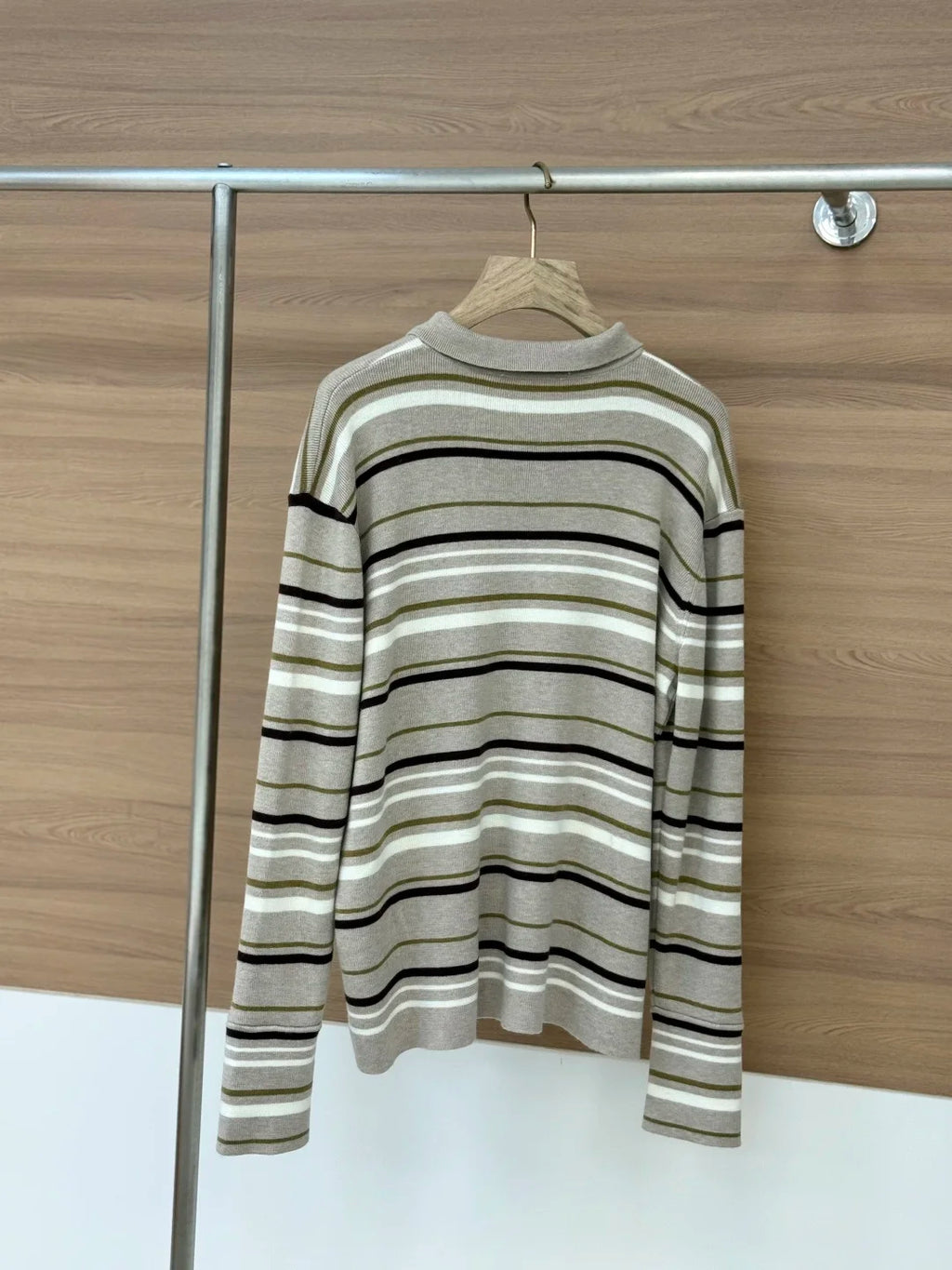 High Quality Women Polo Collar Long Sleeve Knitted Pullover Tops Long Sleeve Elegant Chic Luxury Striped Casual Vintage Sweater