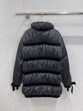 2025 High-End Handmade New Bow Long down Jacket with Matte Black Technology down Fabric, Stand-Up Collar Design and Velvet Bow