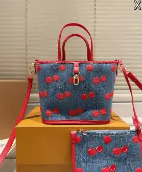 2025 Super Popular Series Denim Cherry Handbag Two-Piece Set Practical and Fashionable Light Portable Shopping Bag Style
