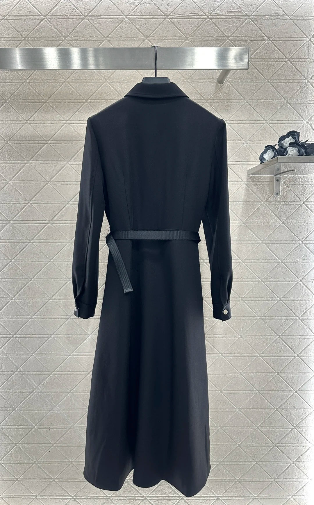 Women's new product launched: lapel belt lining dress, lapel long sleeved half open collar dress