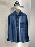 2025 New Micro Transparent Lightweight Loose Straight Tube Linen Pocket Long Sleeve Collar Shirt 184