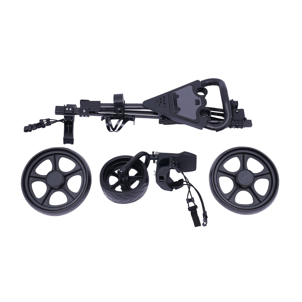Golf Push Cart 3-Wheel Foldable Golf Trolley with 2 Ball Holes Cup Holder Multi-Function Display & Dual Brakes Adjustable Strap