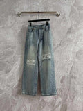 2025 new Luxury brand style embroidered women jeans retro washed high-waisted wide-leg jeans fashionable street wear loose pants