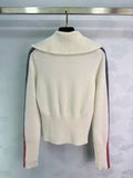 Women's Fashion White Knitted Sweater with Half-Zip Polo  Long-Sleeve Pullover Casual Streetwear Top Hot Sale on AliExpress