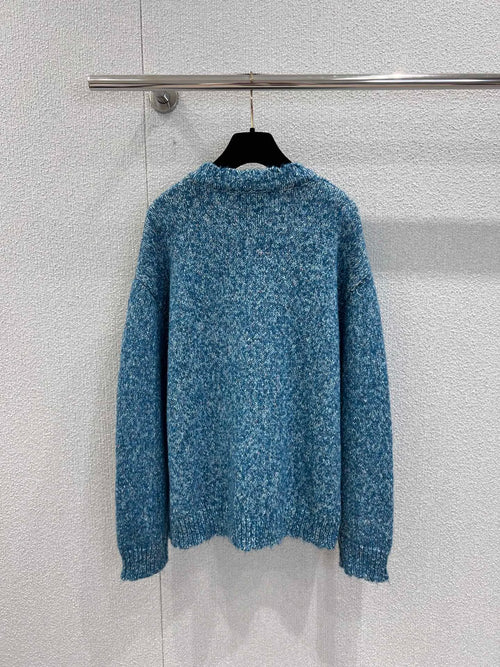 2025 High-end Hand-knitted Heavy Crochet Pullover Sweater Loose Fit Multi-color Yarn Hand-woven Flower Cluster Shape