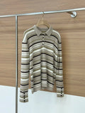 High Quality Women Polo Collar Long Sleeve Knitted Pullover Tops Long Sleeve Elegant Chic Luxury Striped Casual Vintage Sweater