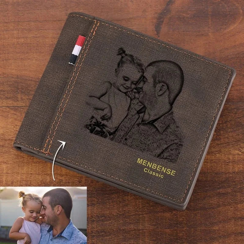 CustomMen Picture Wallets Photo Engraving Leather Wallet Short Three Bifold Large-capacity Multi-functional Business Wallets