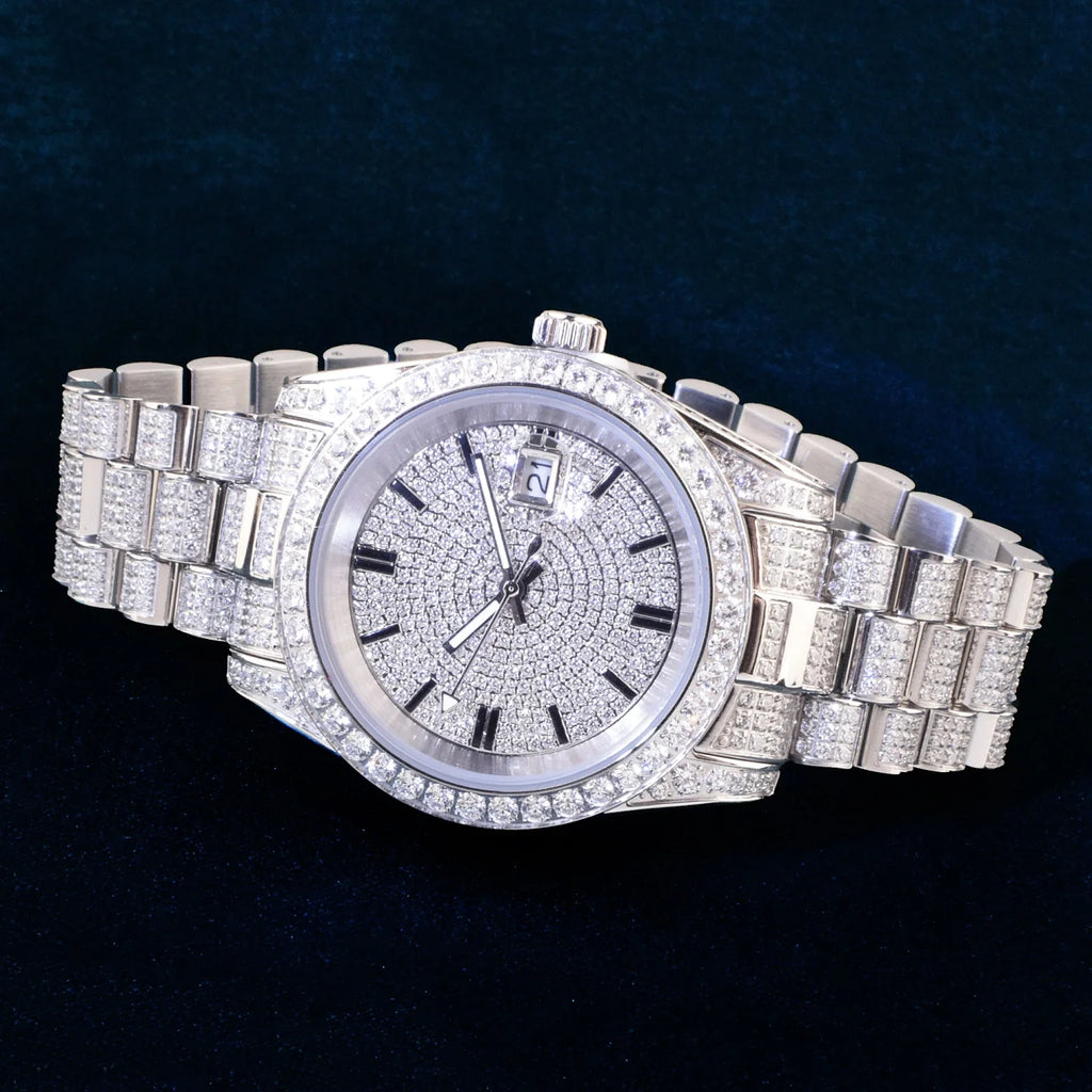 Luxury Mens Zircon Watches Fashion Stainless Steel Mesh Belt Quartz Watch Hip Hop Jewelry Relogio Masculino