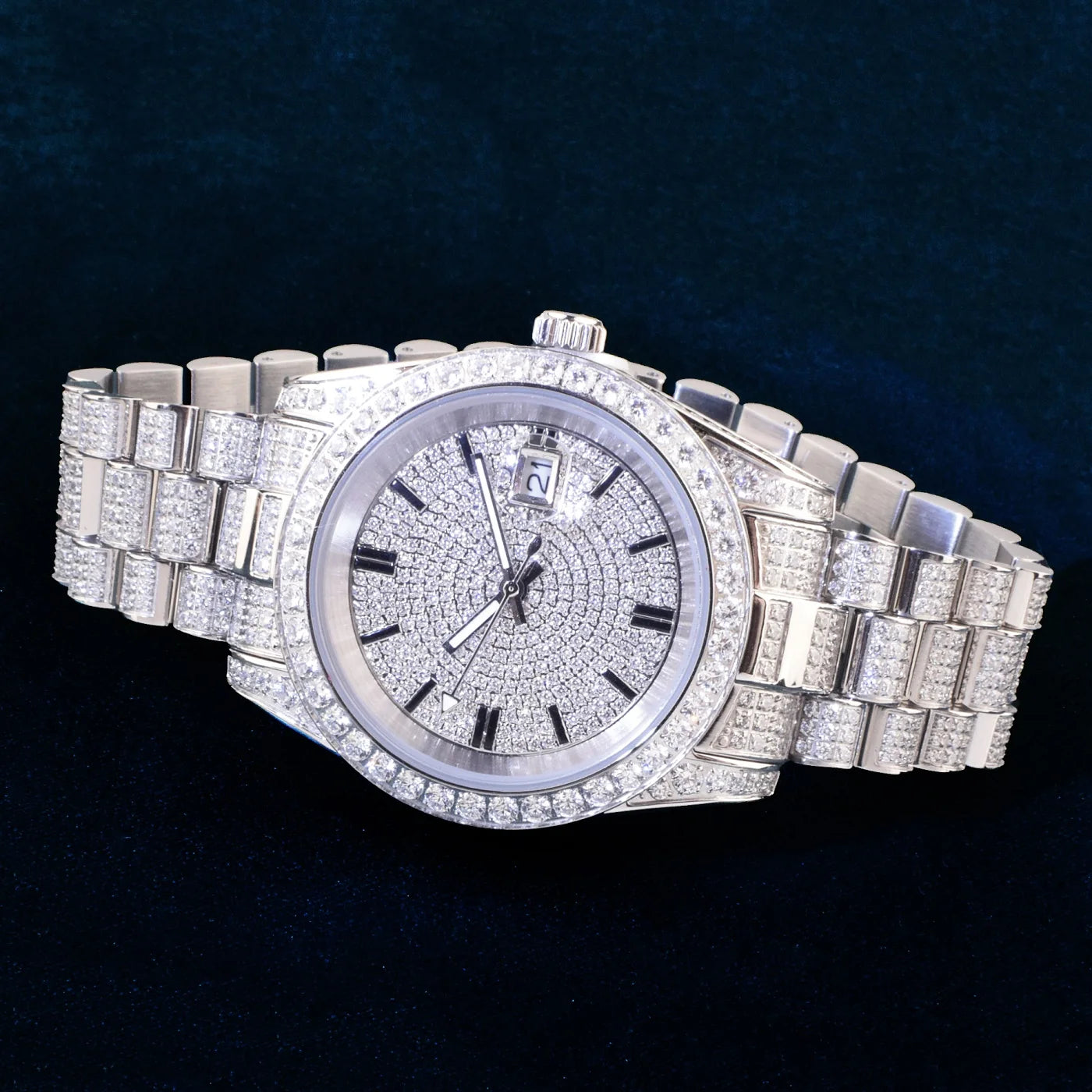 Luxury Mens Zircon Watches Fashion Stainless Steel Mesh Belt Quartz Watch Hip Hop Jewelry Relogio Masculino