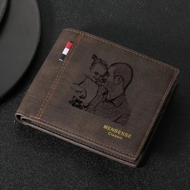 CustomMen Picture Wallets Photo Engraving Leather Wallet Short Three Bifold Large-capacity Multi-functional Business Wallets