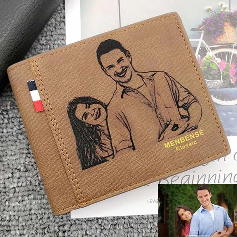 CustomMen Picture Wallets Photo Engraving Leather Wallet Short Three Bifold Large-capacity Multi-functional Business Wallets