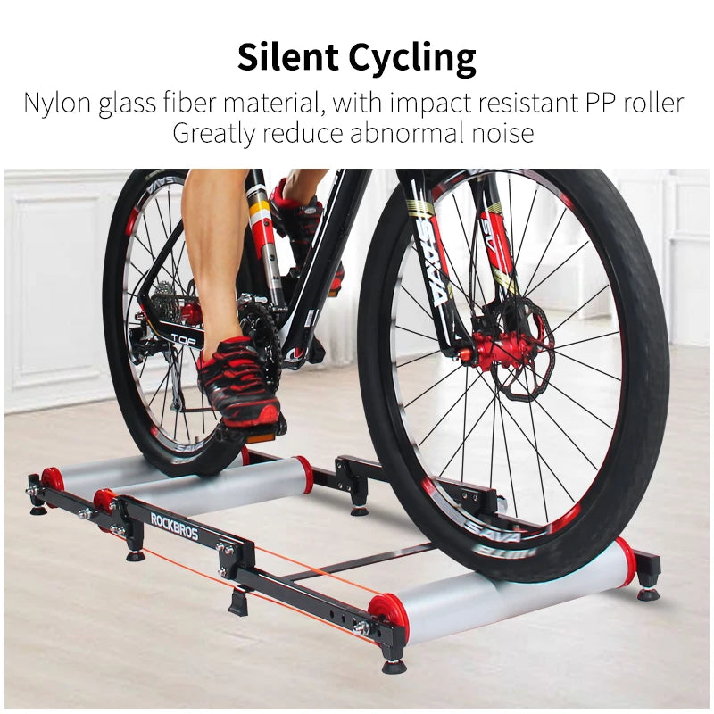 ROCKBROS Bicycle Rollers Trainer MTB Road Bike Indoor Exercise Stand Aluminum Alloy Silent Home Cycling Training Rack Folding
