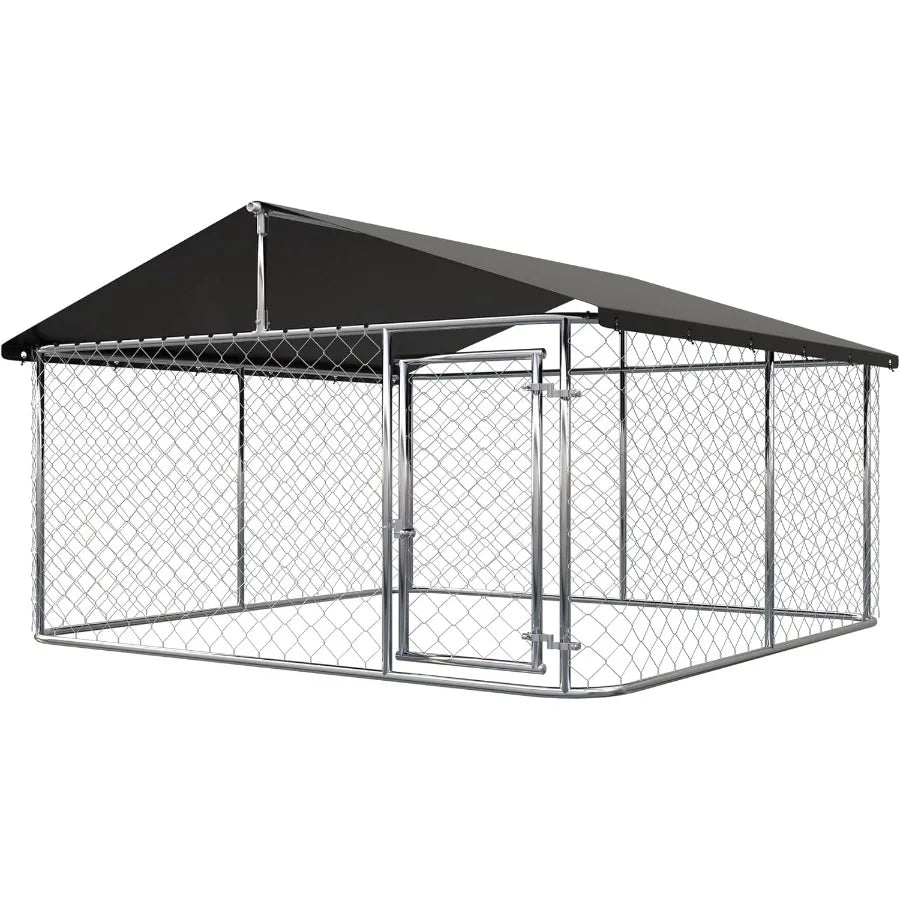 80x 80 Outdoor Dog Enclosure Heavy Duty Mesh Dog Cage with Steel Fence and Secure Lock in Black for Large Pets