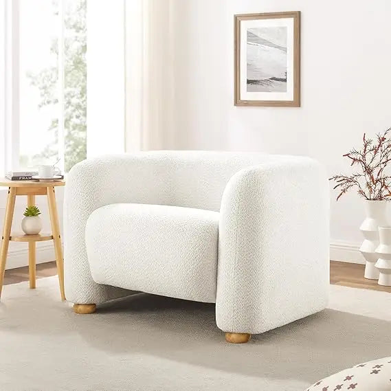 Modern Oversized Sherpa Accent Chairs, 37" Comfy Boucle Living Room Chairs, Wide Reading Chair with Round Arms, Cozy Armchair fo