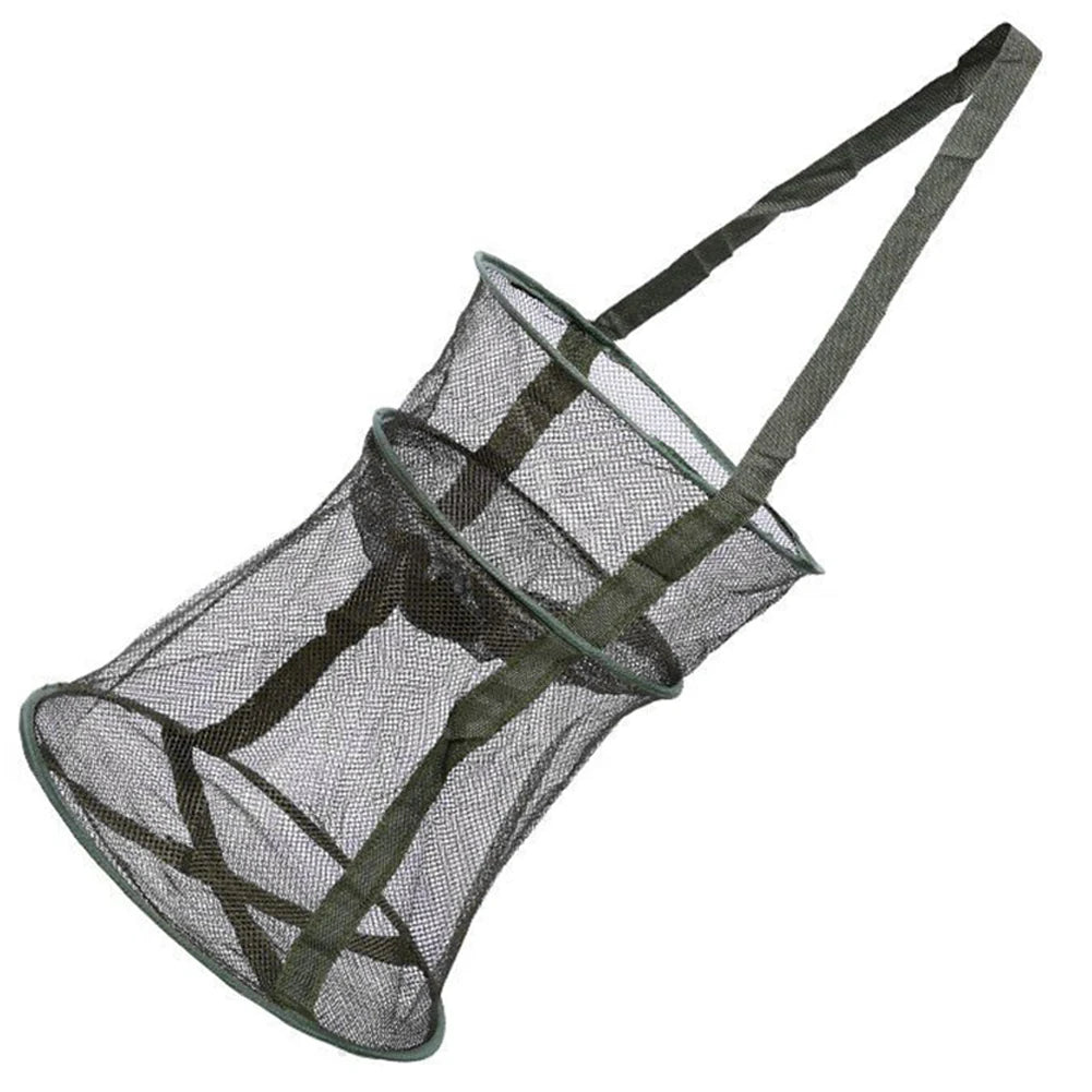 Mesh Fishing Cage Portable Fishing Net Round Collapsible Fish Trap Foldable Landing Net for Crab Fish