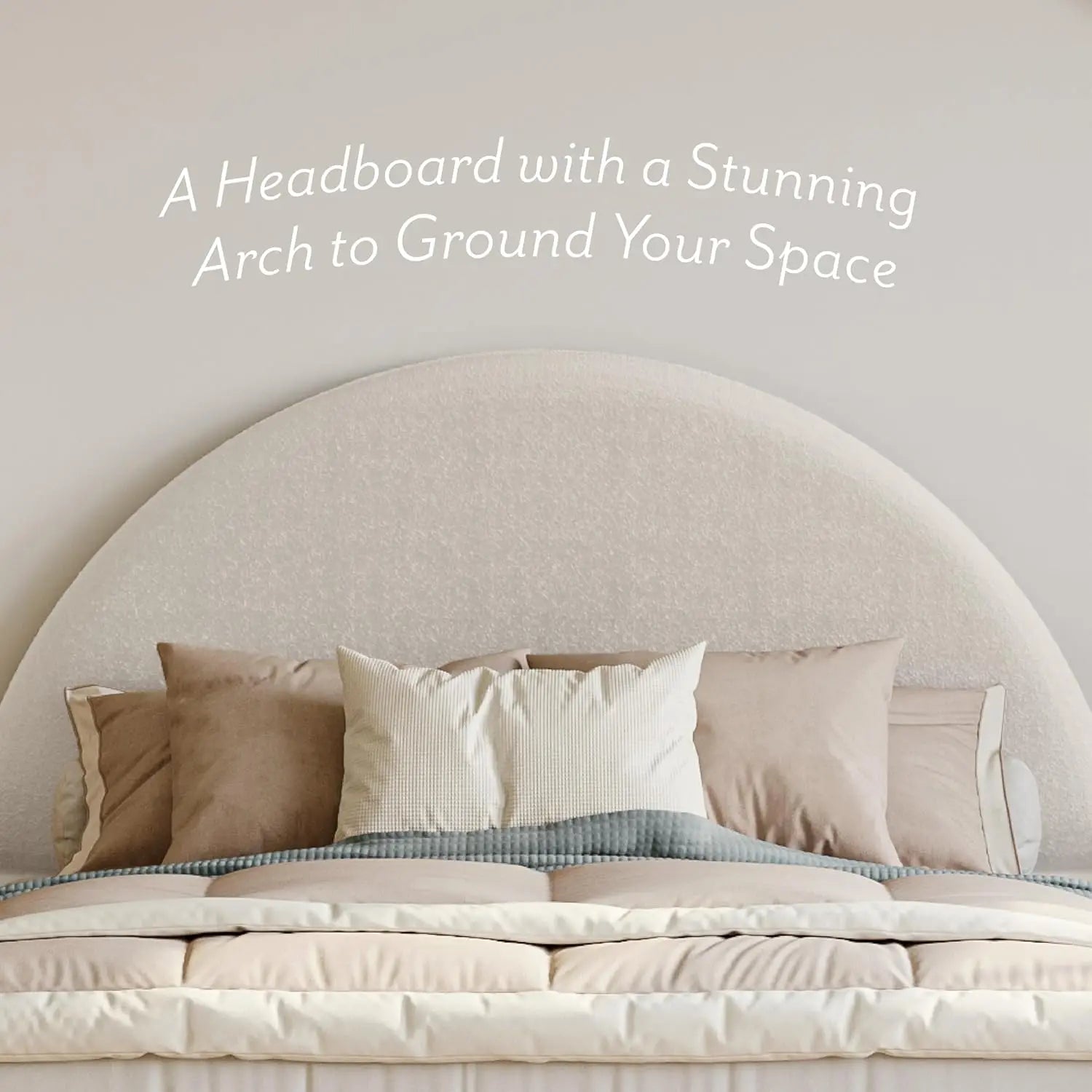 Cloud Bed Frame with Arch Shaped Headboard, Upholstered in Soft Fabric, Platform Bed Frame with Solid Wood Legs