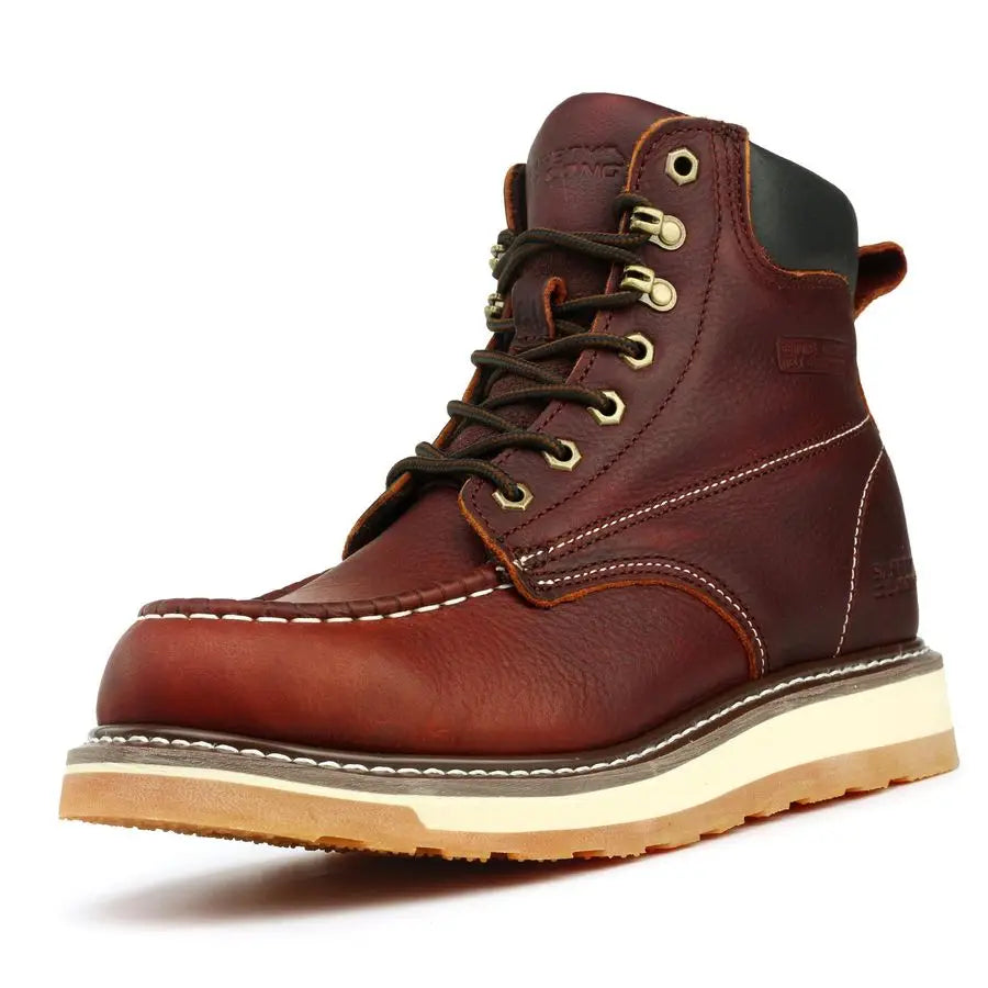 Toe Work Boots for Men Waterproof Soft Steel Toe Comfortable Full Grain Leather Non Slip Wedge Outsole Construction 6 Workboots