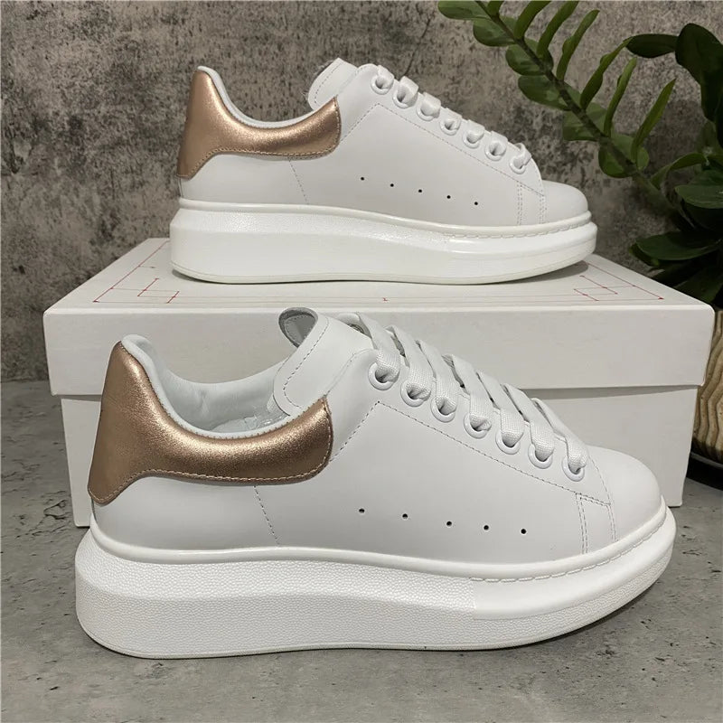 Platform White Sneakers for Women - Leather Chunky Sole Shoes, Spring Casual Fashion Sneaker, Elevator Shoes Comfortable Daily