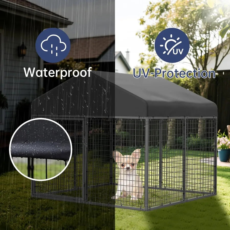 Large Outdoor Dog Enclosure Heavy Duty Dog Cage with Roof Galvanized Steel Dog Kennel Fence with Double Safety Locks 79W x 79D