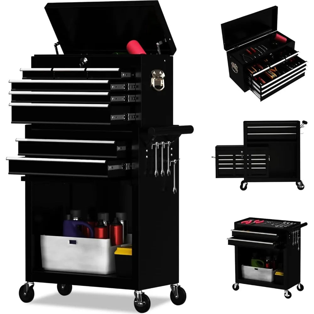 Customized.8 Drawer Rolling Tool Chest, High Capacity Tool Box with Lockable Wheels and Drawers, 2 in 1 Portable Toolbox Organiz