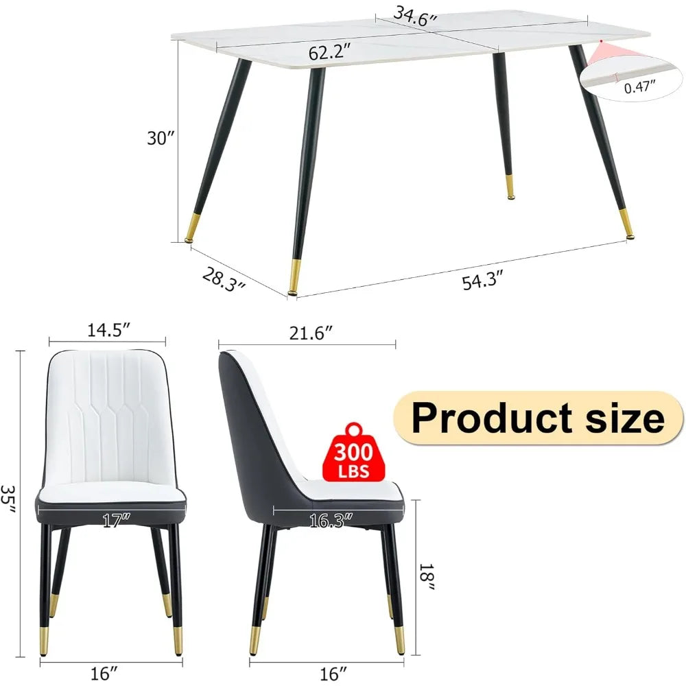 6-Seat Dining Table Set with Sintered Stone Top and Contemporary Chairs