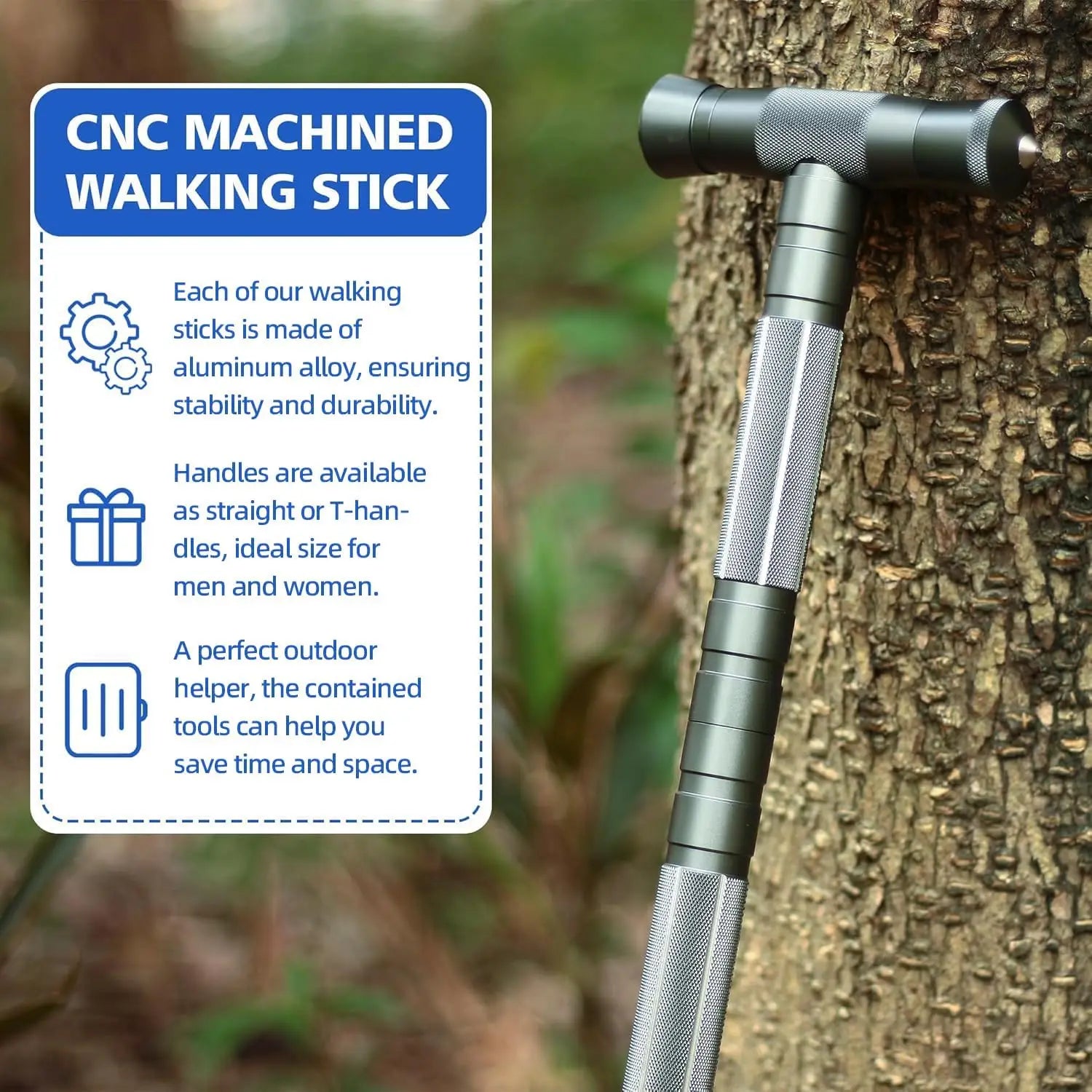 G2 Tactical Stick Hiking Walking Staff - Trekking Poles Outdoor Adjustable Hiking Stick for Camping Hiking 5 Tubes Gray