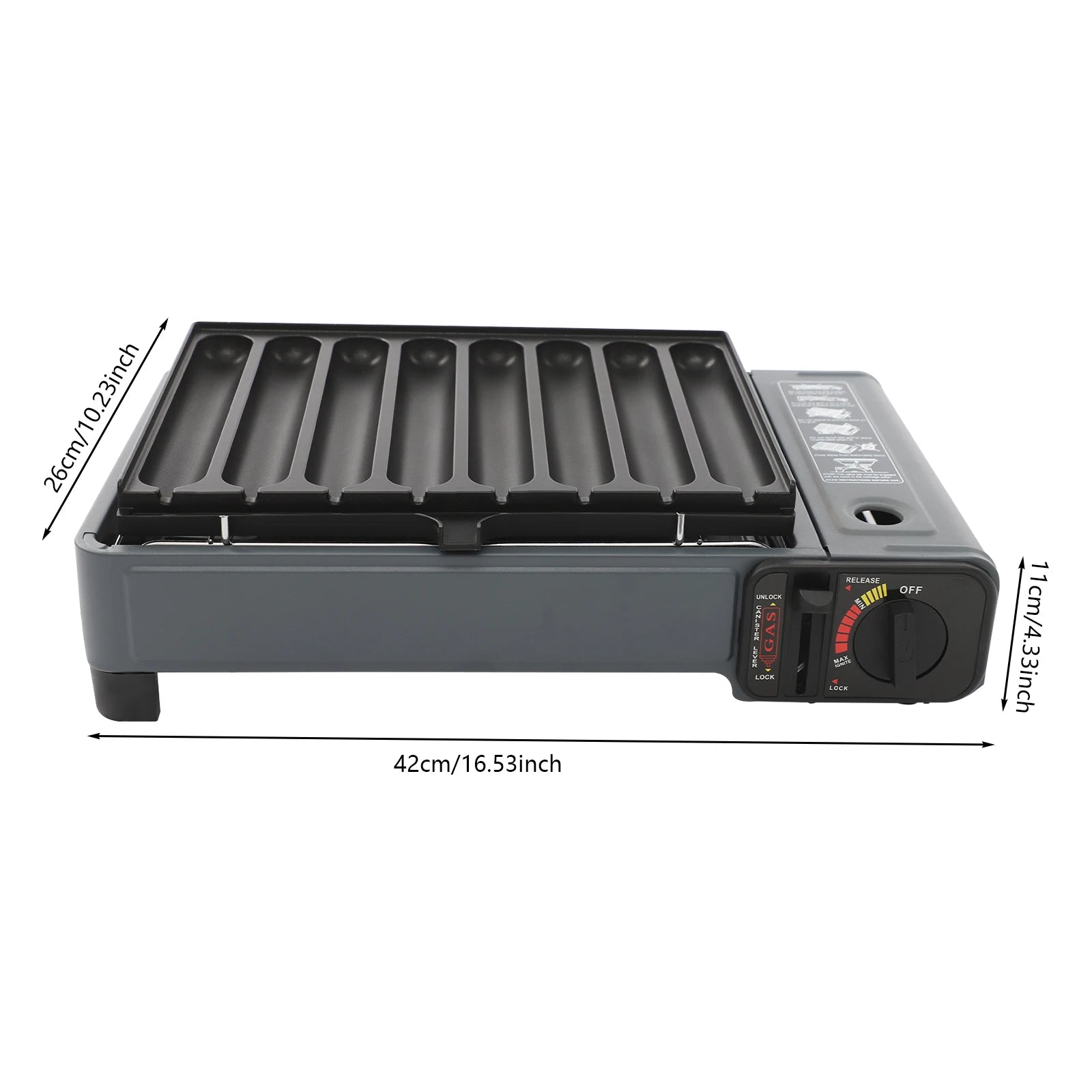 Gas Grill Stove with Sausage Grill Plate and Plastic Box Portable Camping Butane Stove Adjustable Flame for Outdoor Picnic BBQ