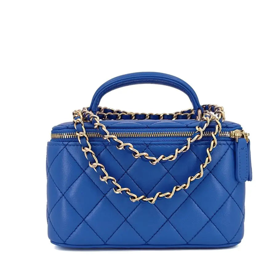 Genuine Leather Purse Quilted Crossbody Bag for Women, Mini TopHandle Shoulder Handbag w Gold Chain Strap