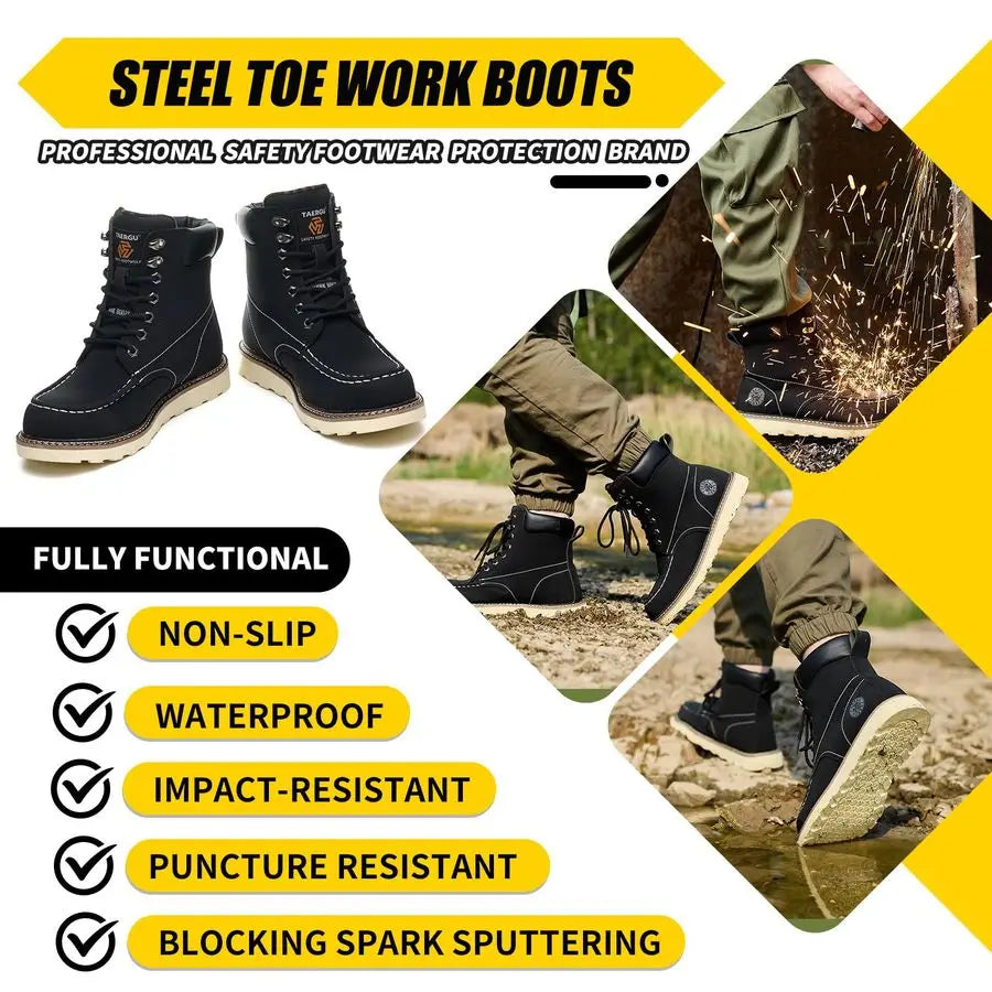 Toe Boots for Men6 Inch Moc Toe Safety Work Boots NonSlip Resistant Indestructible Construction Western Boot Mens Steel Toes Sho