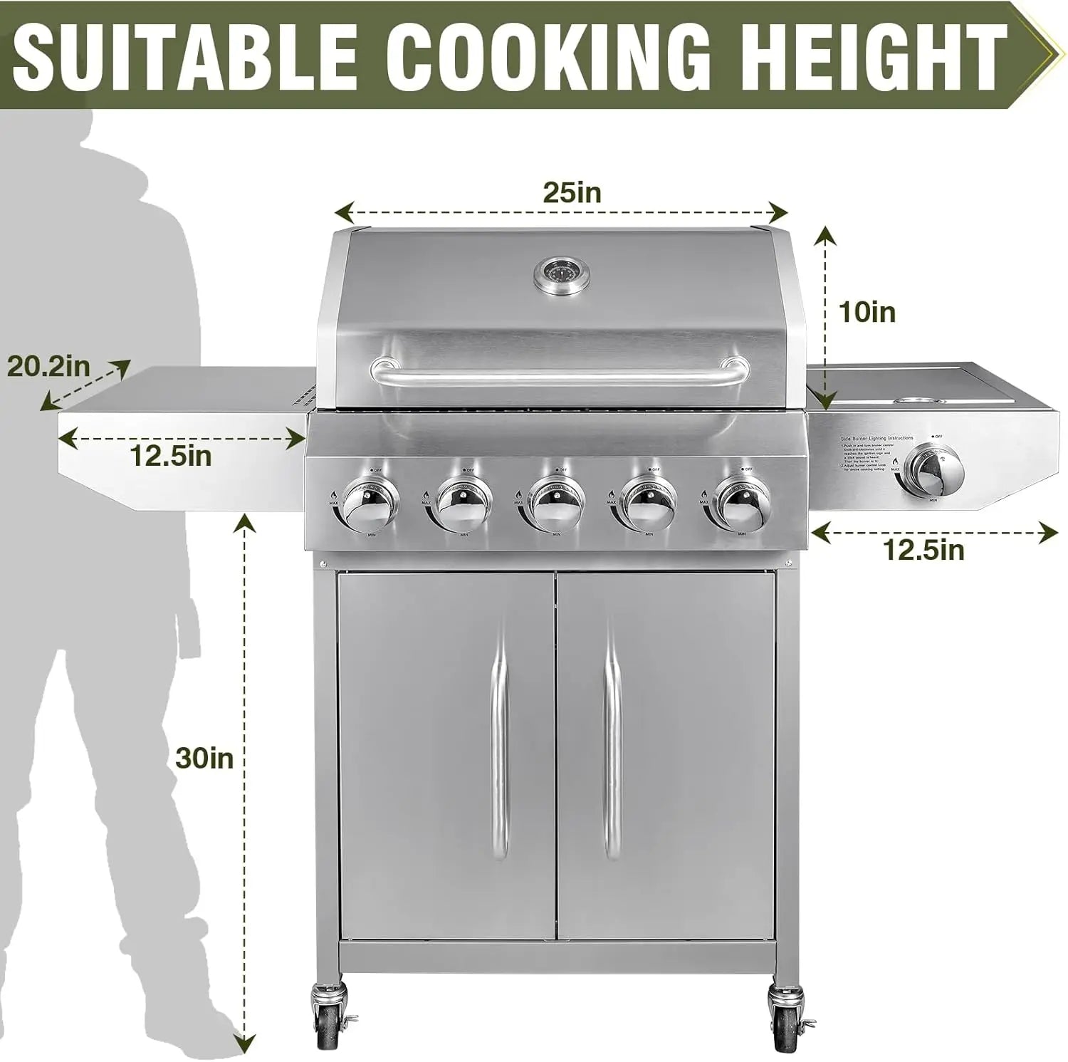 68,000 BTU 5+1 Burner Propane Grill - Stainless Steel BBQ with 647 sq in UPGRADED OIL-DRAIN Plates, Cast Iron Grates, Side Burne